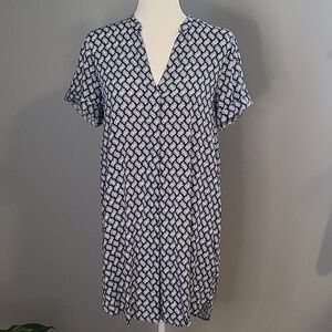 H&M Blue/White Viscose Lightweight Short Sleeve Pullover Palm Print Dress Size 6